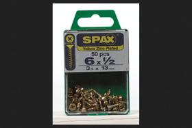 Parafusos SPAX 6 x 1/2", rosca multimaterial de zinco, 50 unidades Parafusos SPAX 6 x 1/2", rosca multimaterial de zinco, 50 unidades