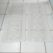 Parde Tapetes Retângulo 6 Rosas Branco Cru Crochê e Barbante Decoração Parde Tapetes Retângulo 6 Rosas Branco Cru Crochê e Barbante Decoração