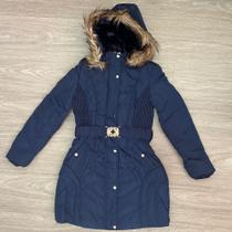 Parka feminina cinturada super quente forrada com pelo com capuz removível moda inverno tamanho M 36