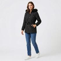 Parka Jaqueta Feminina Forrada Com Capuz Peluciado