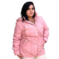 Parka Jaqueta Sarja Plus Size forrada com pele dentro, possui zíper, botão e bolsos inverno frio
