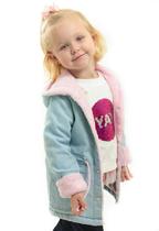 Parka Jeans Infantil Menina Forrada Pelo Rosa