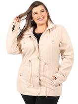 Parka Plus Size Anistia Quebra Vento Capuz Removível Areia