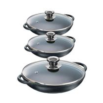 Parmegianas 23 E 29 cm Ferro Fundido Tampa Vidro 3 Unidades - Panela Mineira