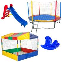 Parque de Diversões em Casa Cama Elástica Pula Pula 2,30m Nacional Piscina de Bolinhas 1,50m Escorregador Médio Gangorra 1 Lugar