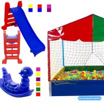 Parque KIT Infantil Escorregador Médio + Piscina de Bolinhas 1,0M + Gangorra Nhoca Playground Completo 3 Em 1