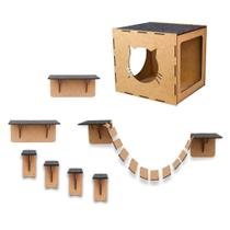 Parquinho De Gato 8 Peças Kit Playground Mdf Com Nicho Ponte Prateleira Degrau Arranhador