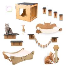 Parquinho de Gatos Kit 11 peças em MDF Rede Arranhador Cama - Box Fan