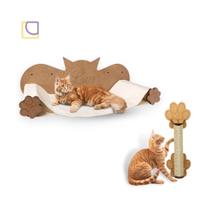 Parquinho de Gatos Kit 2 peças em MDF Caminha Rede Suspesa Cama Descanso Arranhador Parede Brinquedo para Gato