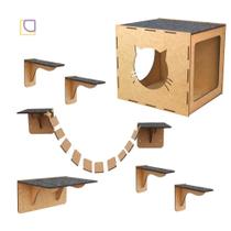 Parquinho De Gatos Kit 7 Peças Brinquedo Gato Pet Em Mdf Nicho Degraus Escadinha