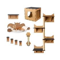 Parquinho Suspenso para Gatos Rede Degraus Arranhador Escalada Nicho Playground 9 peças Mdf Parquinho Suspenso para Gatos Rede Degraus Arranhador Escalada Nicho Playground 9 peças Mdf