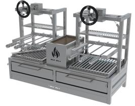 Parrilla Dupla de Bancada 118X45 com Grelha Elevatoria Argentina + 6 espetos