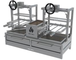 Parrilla Dupla de Bancada 118X45 com Grelha Elevatoria Uruguaia + 6 espetos Parrilla Dupla de Bancada 118X45 com Grelha Elevatoria Uruguaia + 6 espetos