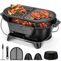 Parrilla Ovalada de Hierro Fundido VIVOHOME con Parrillas y Plancha Intercambiables