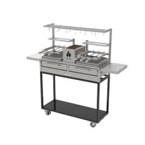 Parrilla Residencial Premium Dupla INOX 304 118 x 45cm Carrinho Com Tendal, Mesa e Espetos. Parrilla Residencial Premium Dupla INOX 304 118 x 45cm Carrinho Com Tendal, Mesa e Espetos.