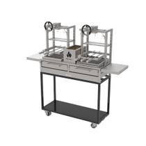 Parrilla Residencial Premium Dupla INOX 304 118 x 45cm Carrinho Com Volante, Mesa e Espetos Parrilla Residencial Premium Dupla INOX 304 118 x 45cm Carrinho Com Volante, Mesa e Espetos