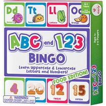 Party Hearty Alphabet and Number, ABC e 123 Bingo Jogo de tabuleiro para crianças do jardim de infância e pré-escola Aprenda a ler a versão de alimentos divertidos e fofos para maiores de 4 anos