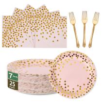 Party Supplies CENLBJ: Pratos de papel em ouro rosa, conjunto de guardanapos, 25