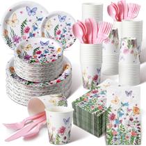 Party Supplies Sinmoe, 400 unidades, conjunto de pratos e guardanapos de primavera