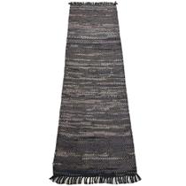 Passadeira Kilim Indiana Tiras Couro Natural Marrom 60x1,80m