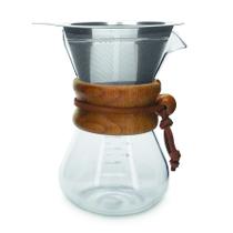 Passador de café em vidro com laço bambu e filtro inox 450ml