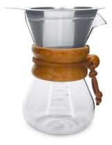 Passador De Café Vidro E Coador Inox 350ml Alça Madeira