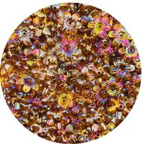 Passante Flor Marrom Irisado 13mm 6 Pétalas 50pçs 15g