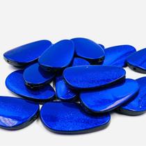 Passante Oval Chato Azul e Gliter 56x34mm 30pçs Miçanga Arte