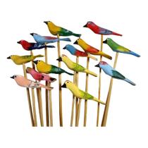 Passarinhos no Espeto Kit Com 5 Enfeites de Jardim 40 cm de Altura