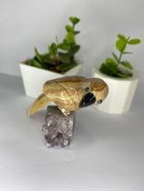 Pássaro Cristal Quartzo Pedra Na Base De Ametista Roxa