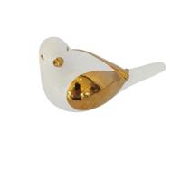 Pássaro Decorativo em Cerâmica Branco e Dourado