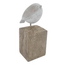 Passaro decorativo em resina branco 11,5cm x 8,5cm x 21,5cm
