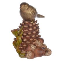 Pássaro Natalino Resina 13cm com Pinha Enfeite de Natal D&A Decoração Mesa Posta