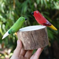 Pássaros Brasileiros No Toco Esculpidos Em Madeira Maciça Artesanato - RD Store