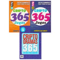 Passatempos 365 Jogos Criptograma Kit 3 Volumes, 288 Páginas + Mil Cripto