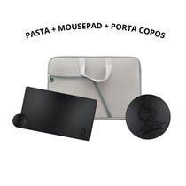 Pasta Case Capa Com Bolso Neoprene 14.1/15.6/17.3 + MousePad Preto Gamer 60x40 + Porta Copos De material sintético