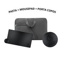 Pasta Case Capa Com Bolso Neoprene 14.1/15.6/17.3 + MousePad Preto Gamer 60x40 + Porta Copos De material sintético