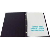 Pasta Catálogo com 50 Envelopes Plásticos 24,5x0,8x33,5cm PVC Preto com Visor Polibras