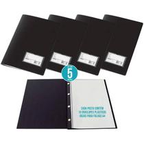 Pasta Catálogo PVC com 10 Envelopes Plásticos e Visor 24,5x0,5x33,5cm A4 Preto Kit com 5 Pastas Polibras