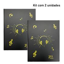 Pasta Catálogo Tamanho A4 c/ estampa de música - 20 sacos plásticos (kit com 2 unidades: AM/AM)