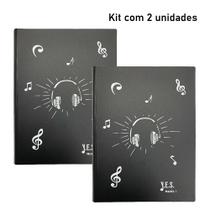 Pasta Catálogo Tamanho A4 c/ estampa de música - 20 sacos plásticos (kit com 2 unidades: BR/BR)