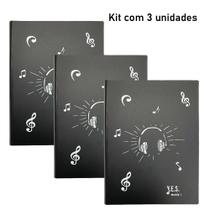 Pasta Catálogo Tamanho A4 c/ estampa de música - 20 sacos plásticos (kit com 3 unidades: BR/BR/BR)