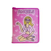 Pasta com Zíper Angels Rosa Ofício Yes Estampada Escolar Documentos Folhas Estudos Armazenamento
