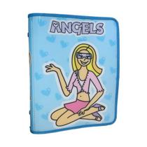 Pasta com Zíper Fichário Angels Azul Ofício Yes com 4 Argolas e Bolso Interno Escolar Arquivos