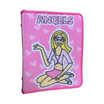 Pasta com Zíper Fichário Angels Rosa Ofício Yes com Argolas e Bolso Interno Escolar Documentos