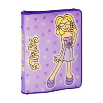 Pasta com Zíper Fichário Angels Star Lilás Ofício Yes com Argolas Aula Escolar Folhas Estudo