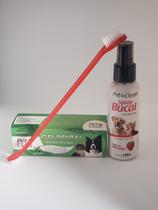 Pasta Creme Gel Dental + Spray Bucal Para Cachorros E Gatos + Escova - pet clean