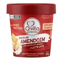 Pasta de Amendoim Sabor Leite em Pó Zero Açucar Sem Gluten 450g Whey Isolado e Colágeno - Q-vita Pasta de Amendoim Sabor Leite em Pó Zero Açucar Sem Gluten 450g Whey Isolado e Colágeno - Q-vita