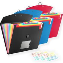 Pasta de arquivos RIEJIN, pacote com 3, 13 bolsos, organizador de acordeão