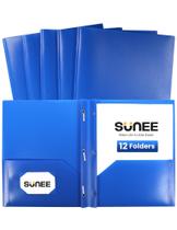 Pasta de plástico azul SUNEE com bolsos e pinos A4, pacote com 12 Pasta de plástico azul SUNEE com bolsos e pinos A4, pacote com 12